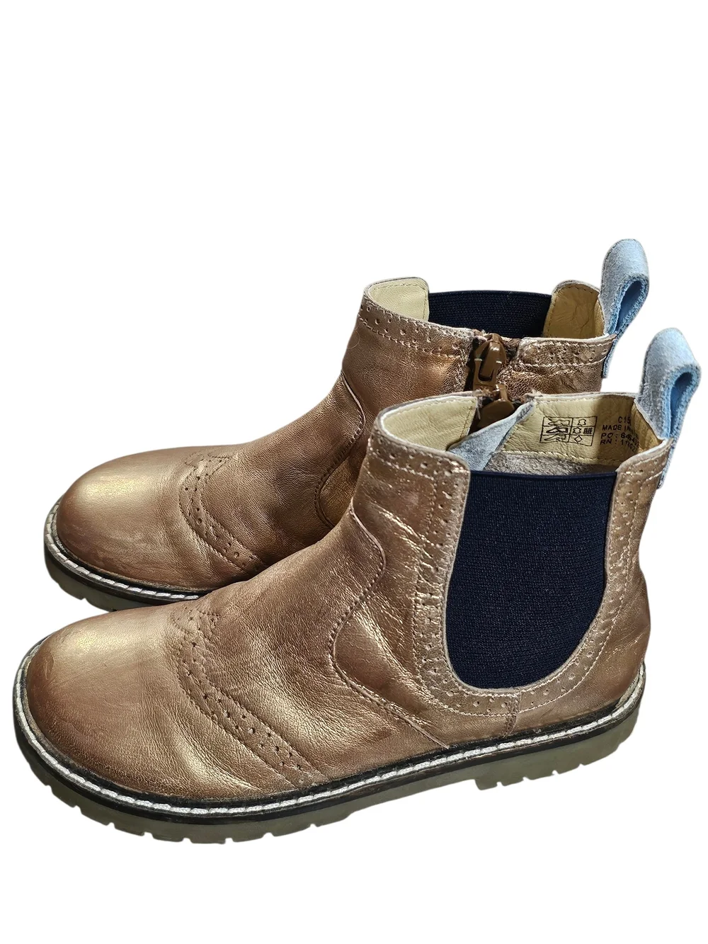 Mini Boden Metallic Gold Bronze Leather Chelsea boots 12.5 eu30 + polish!